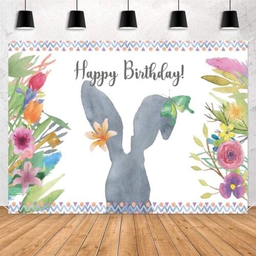 Bunny Background Happy Birthday Decoration Party Banner Photography Backdrop Background Birthday Party Supplies for Girls Kids