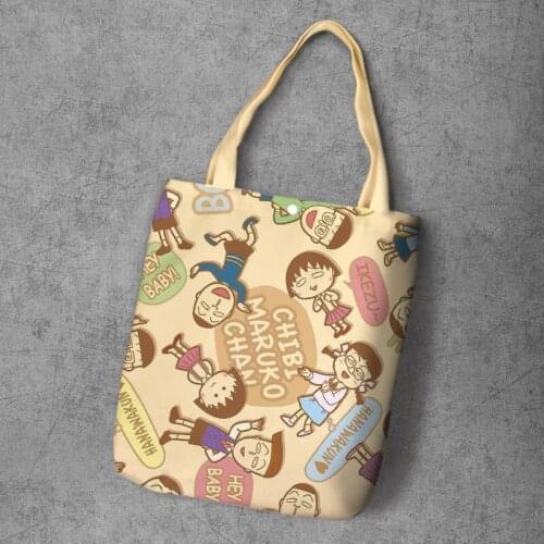 Chi-bi Maruko Cartoon Student Printed Canvas Shopping Backpack Large Capacity Anime Tote Fashion Ladies Casual Shoulder Bags