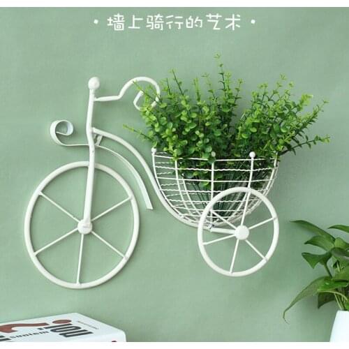 Idyllic creative wall wrought iron bicycle flower basket hanging decoration restaurant living room wall hanging decoration