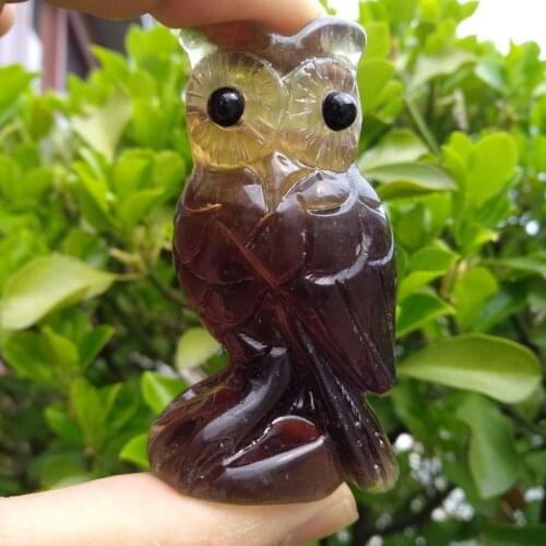 Multi Fluorite Crystal Owl 2.5 Inches Natural Stone Reiki Chakra Healing