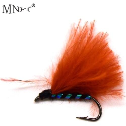 MNFT 10PCS Artificial Fluffy and plump Rust Red Lures With Sharpend Crank Hooks 8#(17mm)