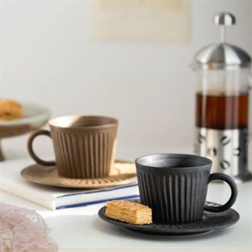 Nordic Ceramic Minimalist Handmade Coffee Cup with Saucer Set Creative Pottery Afternoon Teacup Office Water Mug Drinkware