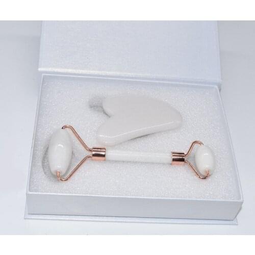 Konmison 2pcs Natural Jade Roller Face Body Slimming Gua Sha Scraper Beauty Facial Roller Set Gouache Stone Massage Face Lifting