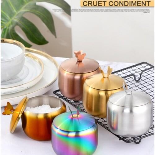 Creative Stainless Steel Seasoning Pot with Lid Colorful Butterfly Salt Pepper Seasoning Bottle Spice Pot Kitchen Tool