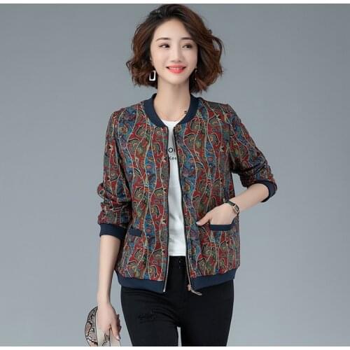 2021 Autumn Women Print Bomber Jacket Coats Casual Loose Basic Tops Baseball Long Sleeve Female Zipper Jacket Vintage Outerwear
