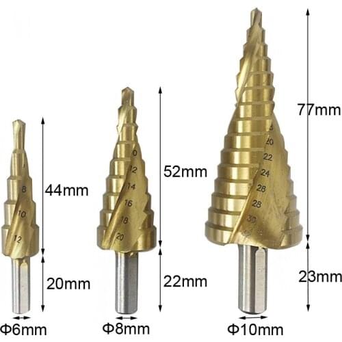 Metric Spiral Flute The Pagoda Shape Hole Triangular Cutter 4-12/20/32mm HSS Steel 6542 Cone Drill Bit Set Steel Step Sharpening