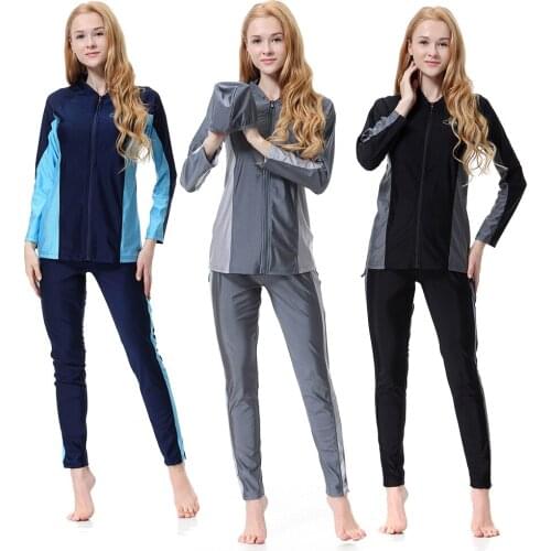 Muslim Womens Swimwear Sports Clothes Sunscreen Patchwork Stripe Arab Modest Lady Beach Islamic Swimsuits Conservative top