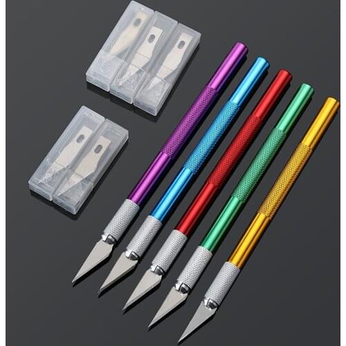 Metal Handle Non-Slip Knife 6Pcs Blade Knife Scalpel Cutter Engrave Multi-color Carving Pastry Mat Cutting Model Making Tools