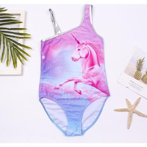 3-14 Year Children Girl Swimsuit 2021 Unicorn One Piece Swimwear Cute Mermaid Bathing Suit Holiday Beachwear Monokini 24