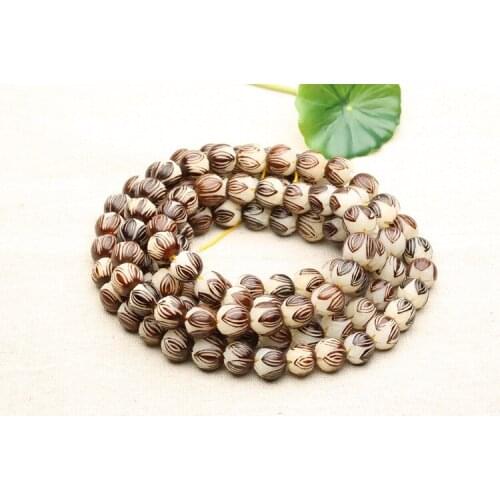 Tibetan Buddhism 108 Original White Bodhi root carving lotus Mala Necklace