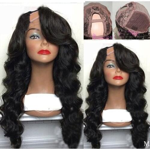 LUFFYHAIR Right Side Part 1x4 U Part Wigs Human Hair Glueless Brazilian Remy Hair U Part Human Hair Wigs Body Wave Full Density
