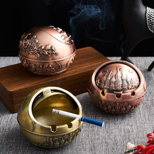 European Retro Metal Ashtray With Lid Multi-function Home Living Room Office Ashtray ,SHDB1197001