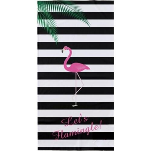 Black White Striped Flamingo Beach Travel Towel Classic Tropical Flamingoes Swimming Pool Towels for Bath Lets Flamingle Party