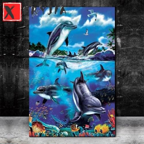 Full Square round Diamond Undersea scenery, marine animals, whales, various fishes DIY Diamond Paint Diamond Mosaic Home Decor