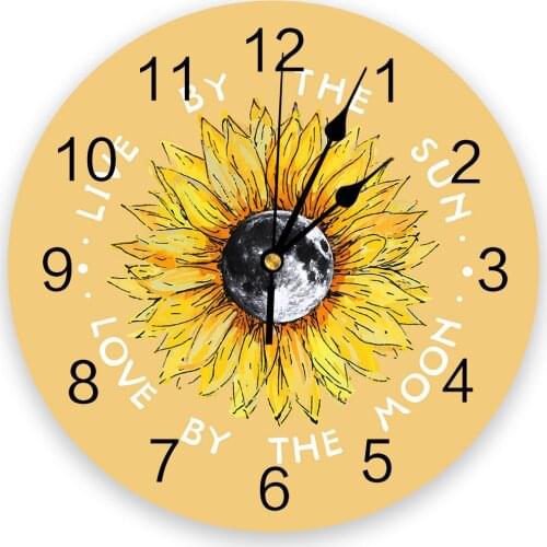 Modern Wall Clock Sunflower And Moon Yellow PVC Wall Clock Home Decor Bedroom Silent Oclock Watch Wall for Living Room