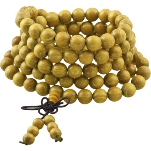 SUNYIK 108 6mm Gold Wood Prayer Beads Buddhist Meditation Mala Necklace Bracelet