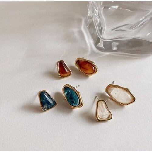 U-Magical French Vintage Irregular Asymmetric Dangle Earrings for Women Metallic Resin White Coffee Blue Earrings Jewelry