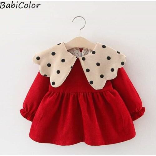 Spring And Autumn Baby Girls Clothes Skirt Lantern Sleeve Polka Dot Lapel Wick Skirt Korean Princess Dress