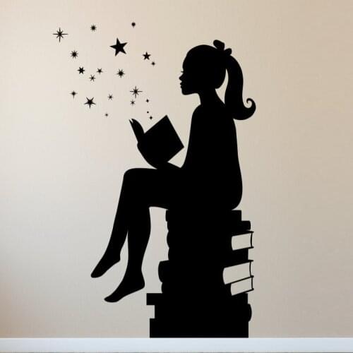 Girl Reading Book Wall Decals Bedroom Wall Decor Vinyl Removable Wall Stickers For Children