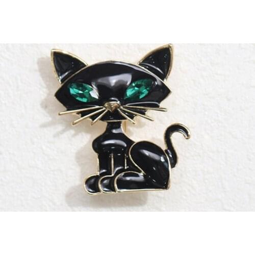 Cute Black White Enamel Pin Tie Cat Brooch For Women Collar Hats Corsage Badge On A Backpack Crystal Brooches Pins Girls Gifts