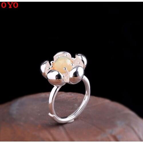 100%S925 pure silver ornaments ruili women flowers natural opal ring opening design