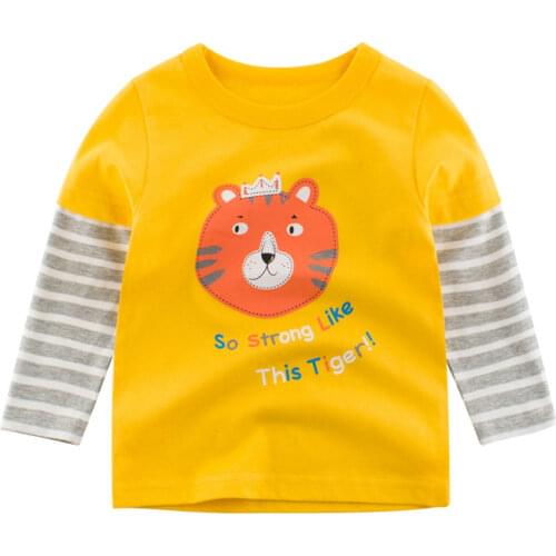 2021 Korean Childrens Clothing Autumn Boys Girls Long Sleeve T-shirt Cotton Cartoon Animal Dog Tiger Kids Clothes Baby Shirt