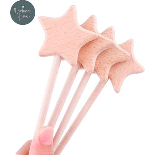 3pc Baby Toys Beech Wooden Star Wooden Magic Wand Wood Teething Rodent Nursing Gifts Montessori Toys Play Gym Rattles Baby Gifts