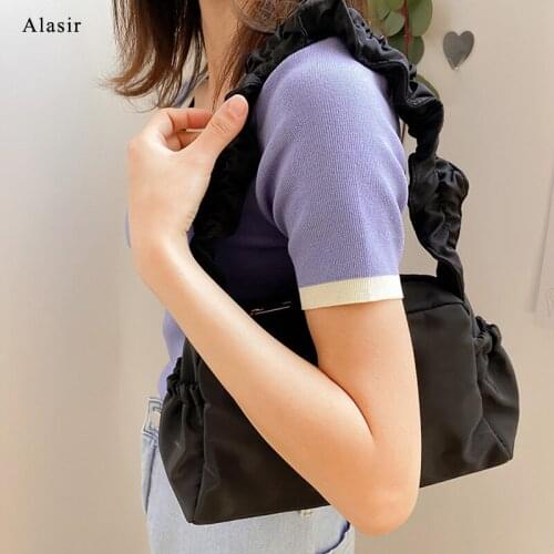 Alasir Fashion Pleated Bag Women Small Shoulder Bag Ruched Canvas Handbags Korean Style Bags Artsy Minimalist Flap