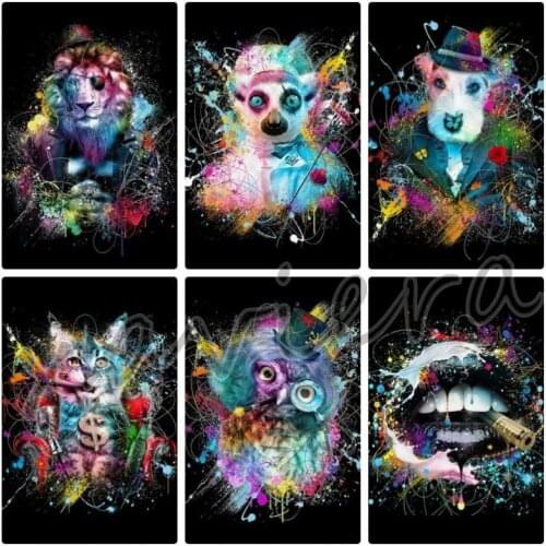 Xaviera 5D Diy Diamond Painting Cat Dog Lion Owl Full Drill Cross Stitch Kit Animal Graffiti Mosaic Embroidery Handmade Crafts