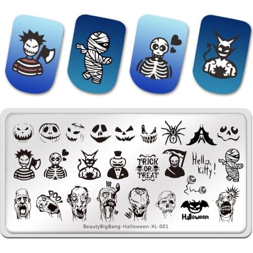 BeautyBigBang Halloween Nail Stamping Plates XL-001 Demon Pumpkin Zombies Image Stainless Steel 12*6cm Nail Art Template Stencil