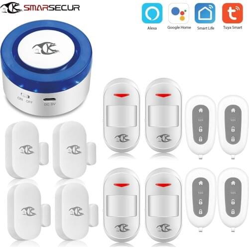 Wireless WiFi alarm siren Tuya Smart life app remote control compatible alexa Google Home Voice