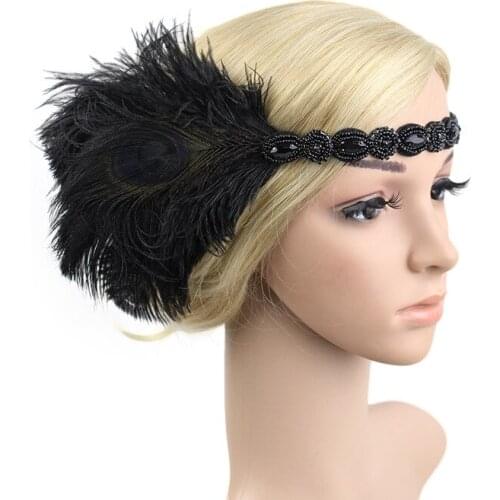 Featival Black Hairband Female Peacock Feather Headband Hair Accessories Headdress Party Hairs Head Decoration Crown Party