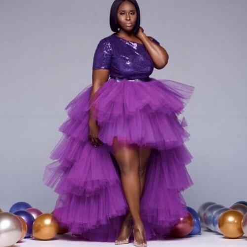 African Style Purple Tutu Skirt Tulle Cute Maxi Skirts Party Wear Mujer Faldas Female Long Tulle Vestido Puffy Ruffle Jupe Femme