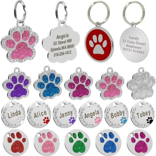 Custom Dog Tag Personalized Pet Dog Collar Accessories Engraved Cat Puppy ID Tag Stainless Steel Paw Nametag Pendant Anti-lost