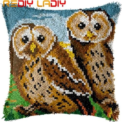 Latch Hook Cushion Owl Love Pre-Printed Canvas Cushion Cover Acrylic Yarn Crochet Pillow Case Set Hobby & Crafts Home Decor Gift