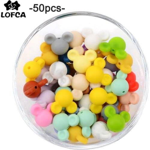 LOFCA 50pcs silicone teething Mouse Beads Baby Teether beads Food Grade Silicone Beads BPA Free DIY Necklace Pendant Making
