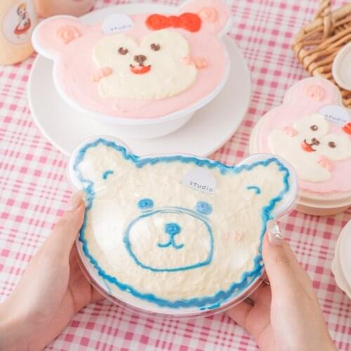 Bear Cake Box DIY Birthday Cake Box Food Grade Plastic Salad Packaging PET Snack Food Packaging INS Style Ice Cream Bowl 25pcs