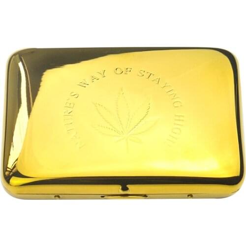 Metal Gold Maple Leaf Cigarette Case with Gift Box Container 16 Sticks Cigarettes Tobacco Holder Pocket Smoking Accessories Gift