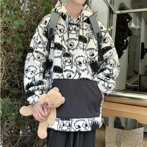 Autumn Winter Fleece Parkas Jacket Korean New Harajuku Lazy BF Style Coat Cute Cartoons Warm Jackets Fashion Casual Outwear