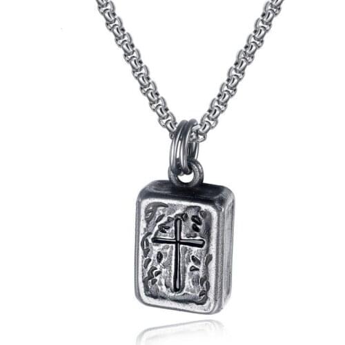 Classic Retro Bible Cross Titanium Steel Necklace For Men Gold Stainless Steel Pendant Mens Jewelry Gift