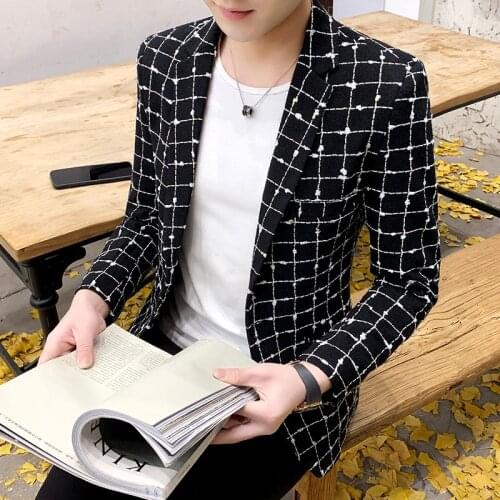 Autumn Winter Men Blazers Fashion Plaid Casual Suit Jackets Korean Slim Fit Wedding Business Dress Coat Social Blazer Masculino