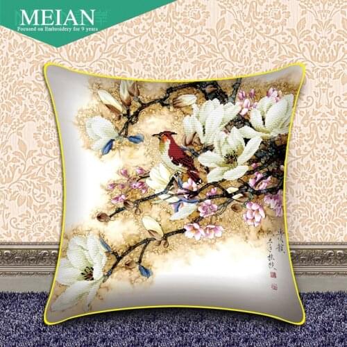 Meian, Flowers & Birds 3D double cross stitch pillow pillow Chinese Style series pillow room/home decoration Needlework