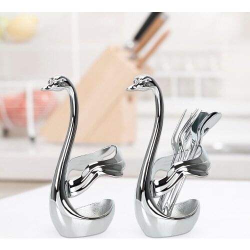 Zinc Alloy with 3 Forks & 3 ladles Swan Base Holder Fruit Forks Set Tableware Salad Dessert Forks Spoon Coffee Cake Tools
