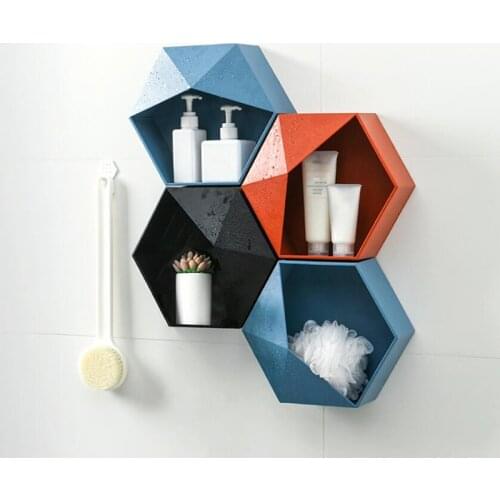Nordic Living Room wall-mounted Geometric Punch-free Wall Decoration Bathroom Shelf Living Room Decoration Hexagon Storage Rack