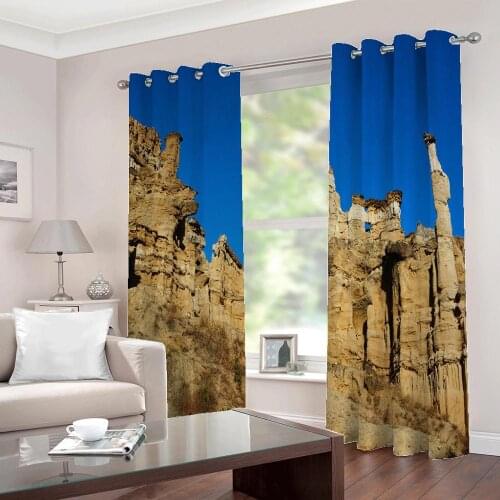 Custom Any Size Beautiful Yellow rockery natural scenery Creative Photo curtain Large Window For Living room Home decor Drapes