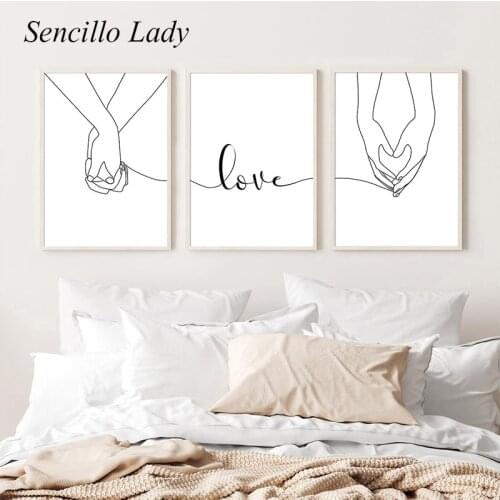 Romantic Couples Gift Canvas Painting Hands Love Line Drawing Art Poster Print Minimalist Wall Picture Modern Home Decoration