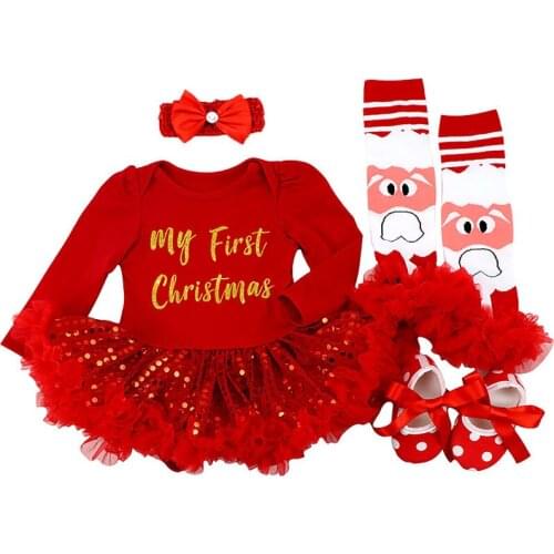 Baby Girls My 1st Christmas Outfits, Infant Red Sequins Santa Claus Deer Tutu Dress Costume for Bebe New Year Clothes Set 9M 12M