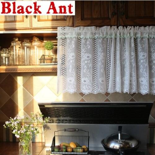 Kitchen White Lace Short Curtain Green Ball Coffee Cafe Half-Sheer Curtain Voile Sheer Fabric Drapes Home Decora DL-JD1015#20