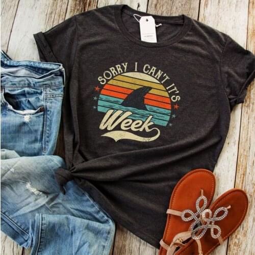 Funny Shark Shirts Women 2020 Sorry I Can't, Its Week Funny Shark T Shirt Print Casual Graphic Tee Plus Size Tops 90s