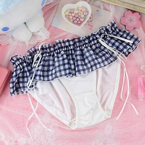 Black White Lattice Lolita Panties Ruffles Sexy Short Pants Banadage Lolita Low Waist K awaii Cotton Panties Girls Gift